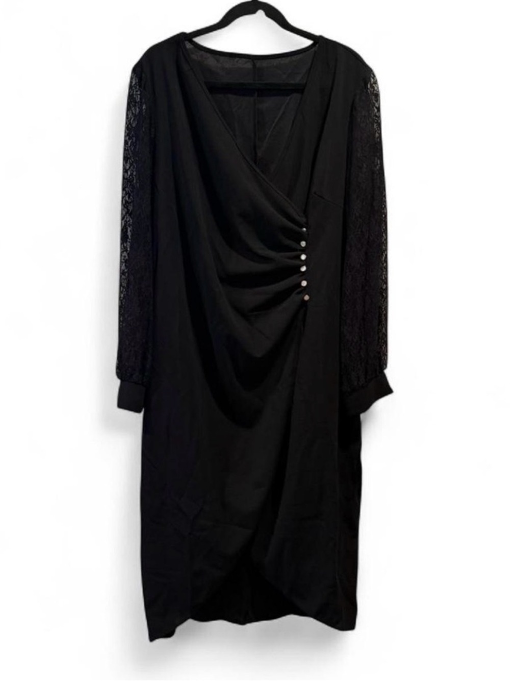Elegant Black Midi Dress with Lace Sleeves